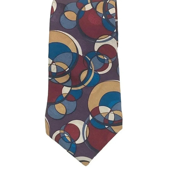 Je Suis 100% Silk Multicolor Geometric Pattern Tie Circles Necktie USA - Picture 10 of 13